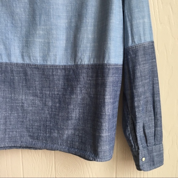 Zara Woman Two-Tone Chambray Button Down Shirt - Picture 7 of 8